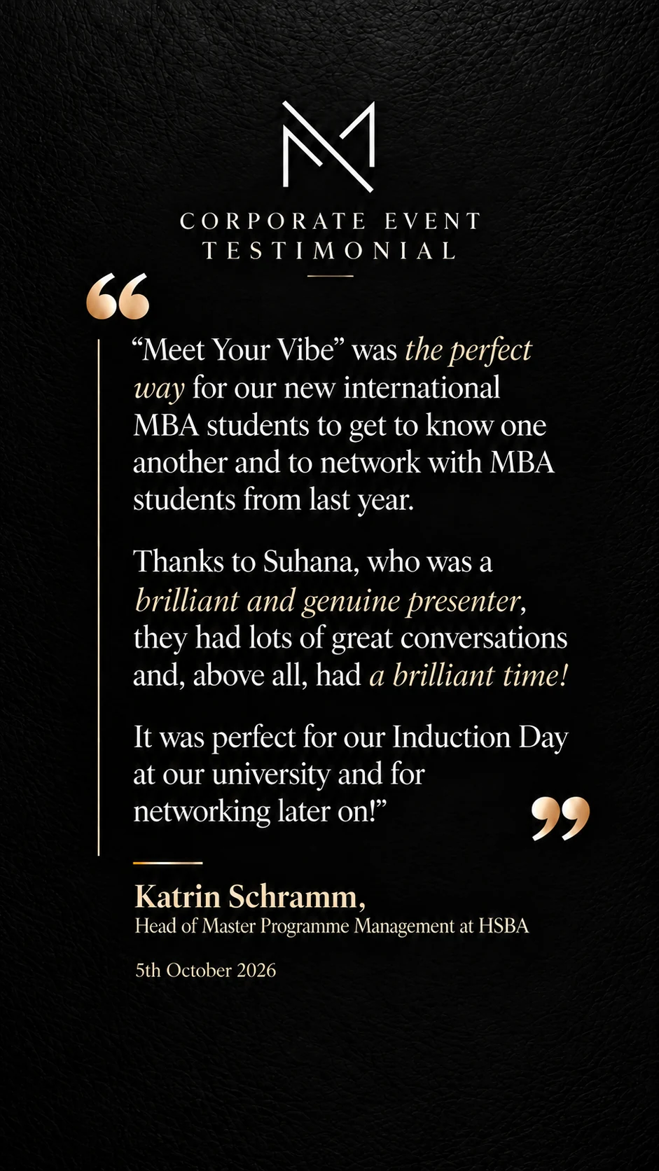 HSBA Induction Day – Master Students testimonial — 5 October 2026